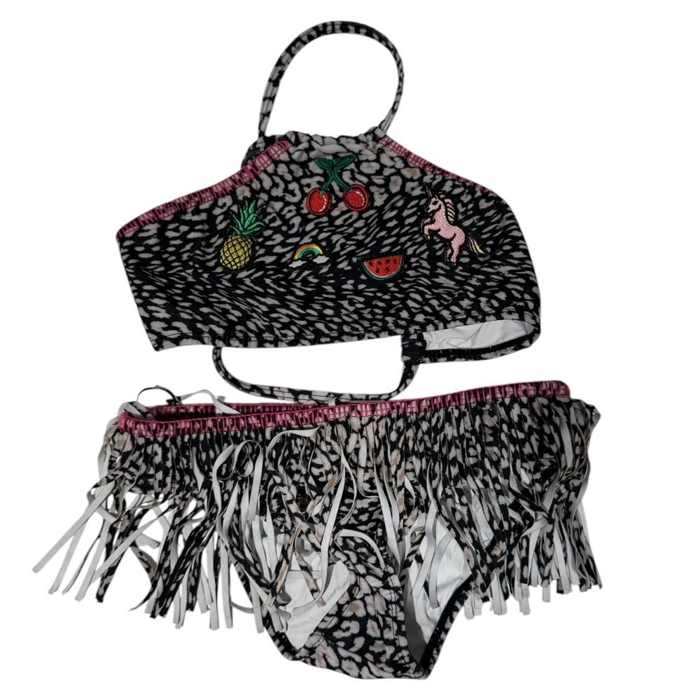 PILYQ Black and White Bikini w/ Patches & Fringes - size 12